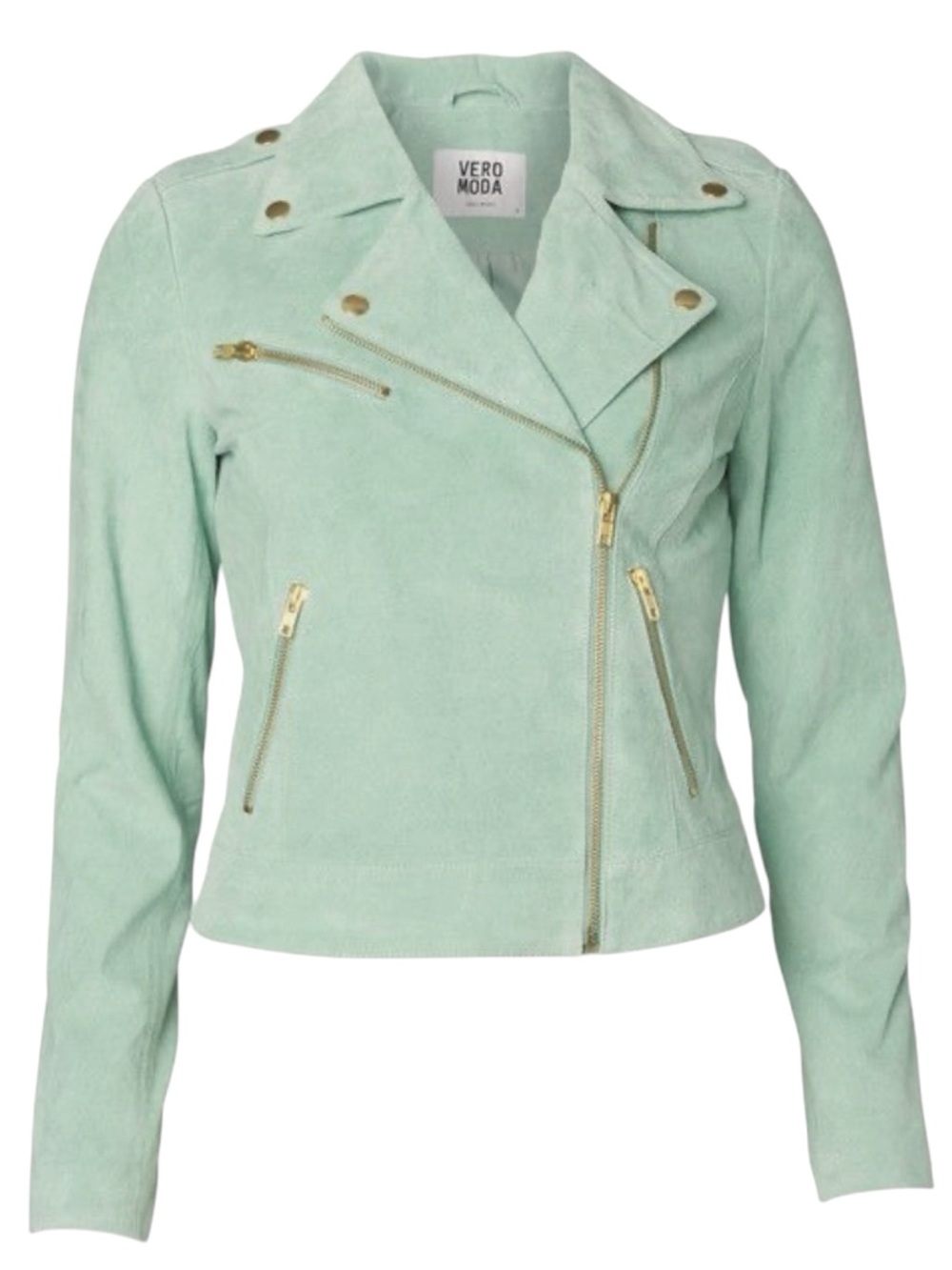 Vero Moda Mint Green Suede Moto Jacket (L)